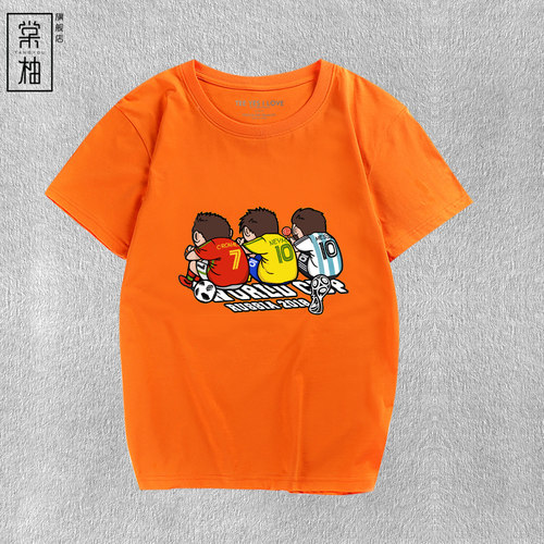 世界杯卡通人物T恤梅西内马尔C罗印花足球短袖男女运动休闲球迷服 - 图3