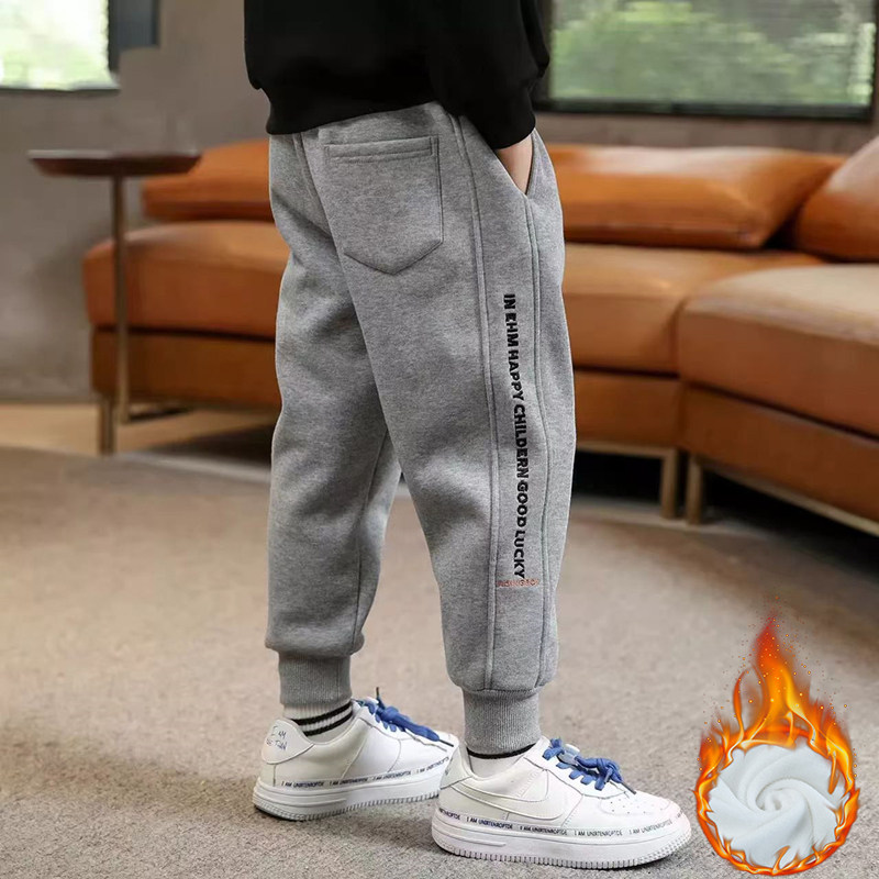 童装裤子男童一体绒裤子儿童加绒运动裤冬装新款中大童长版宽松潮