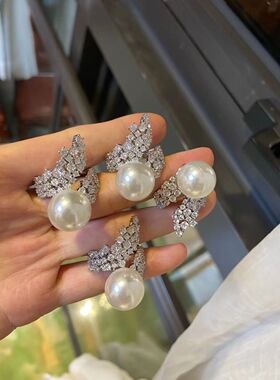 陪你去看流星雨14mm深海贝壳极光珍珠镶钻环绕星河绝美气质戒指