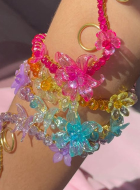 Ins博主Arm cuff 民族风七彩立体花朵手镯开口臂环臂镯派对饰品