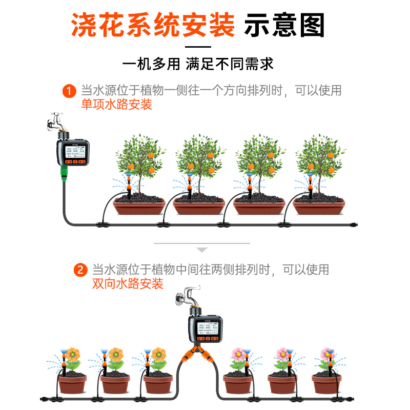 中文自动浇花器浇水神器定时智能灌溉控制器滴灌喷雾喷头喷淋系统 - 图3