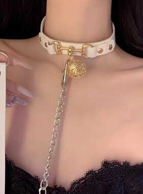 宫铃项圈女高级锁骨铃铛黑色性感风choker项圈情调小狗链女牵引绳