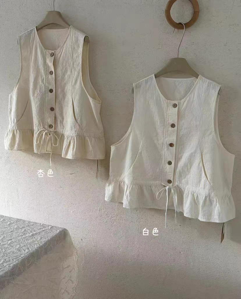 2026年春款日系甜美宽松复古圆领无袖刺绣上衣女宽松显瘦百搭背心,淘宝优惠券,粉丝福利购,淘宝优惠卷