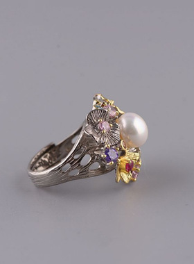 天然淡水珍珠复古宫廷风开口戒指