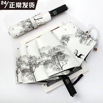 National wind fully automatic double lovers clear umbrellas enlarge male beach umbrella female summer sunscreen folding retro oil painting umbrella