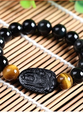 2025年彩虹眼黑曜石属鸡不动明王菩萨本命佛手链