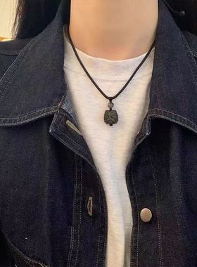 KANZAO新中式国风黑绳醒狮吊坠项链男女小众2023新款爆款个性配饰