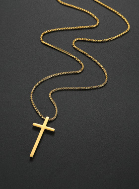 KANZAO 欧美简约时尚十字架项链钛钢男士吊坠饰品
