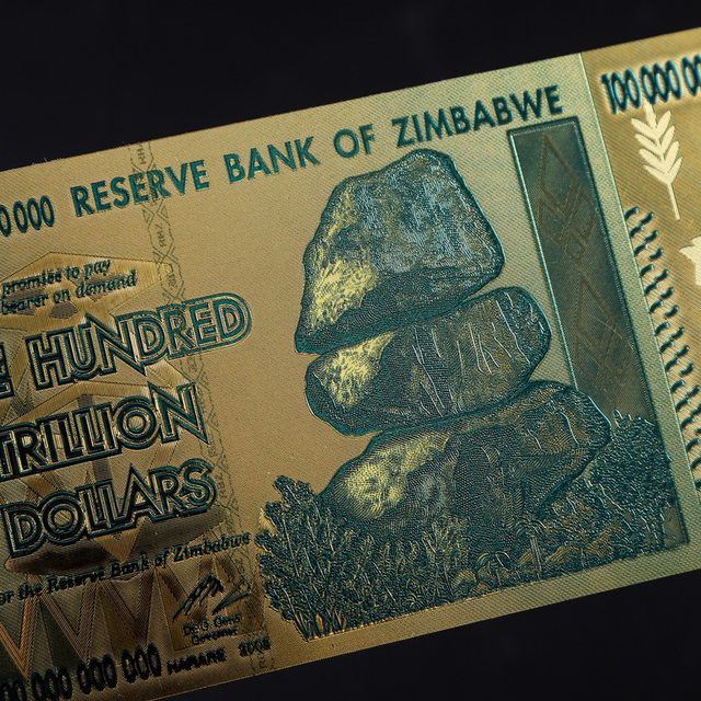 Zimbabwe 100 trillion gold foil banknotes non-circulating foreign currency Zimbabwe 100 trillion commemorative banknotes