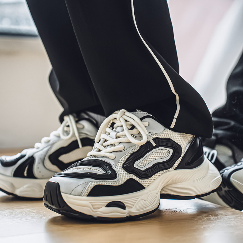 进口新品男鞋秋季网面透气设计感小众原创跑步运动休闲厚底增高小 - 图0