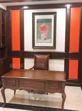 欧式美式别墅古典家具简欧纯实木FW93-1四门书柜书台书桌办公台