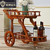 European-style Dining Car Cart Full Pure Solid Wood Engraving American Dark Upscale Luxury Restaurant Trolley Home Wine Water Car