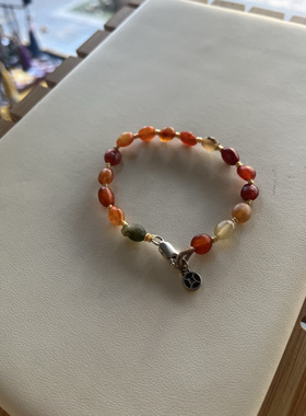 天然阿拉善玛瑙原石手链女款彩玛瑙籽玛瑙