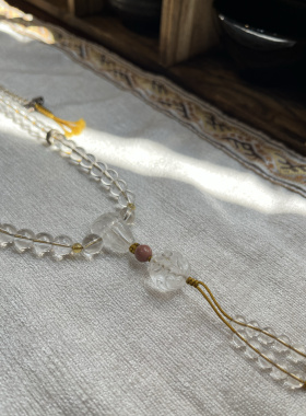 天然白水晶圆珠约8搭配白水晶九尾狐圆珠925银配饰108佛珠念珠款