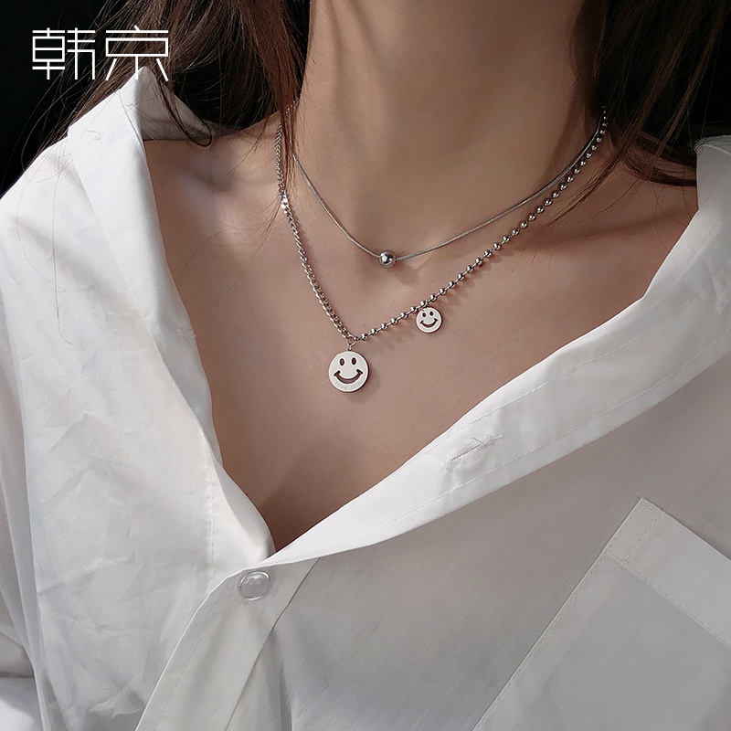 韩京组合笑脸装饰项链女锁骨链日韩潮人钛钢吊