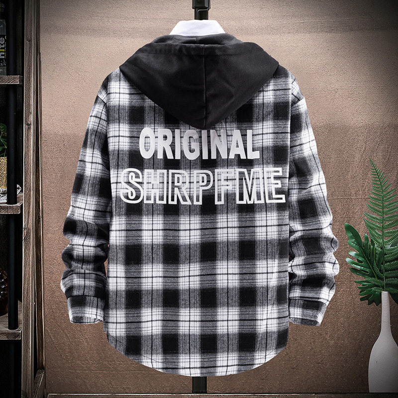 格子春秋款青少年胖男孩潮流夹克 外叁夹克