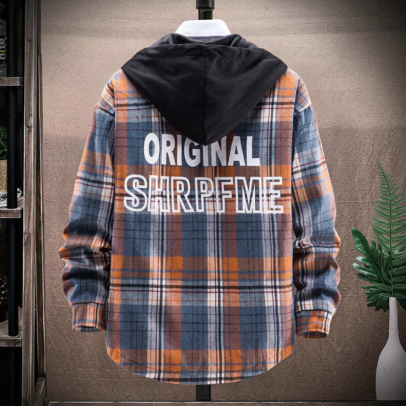 格子春秋款青少年胖男孩潮流夹克 外叁夹克