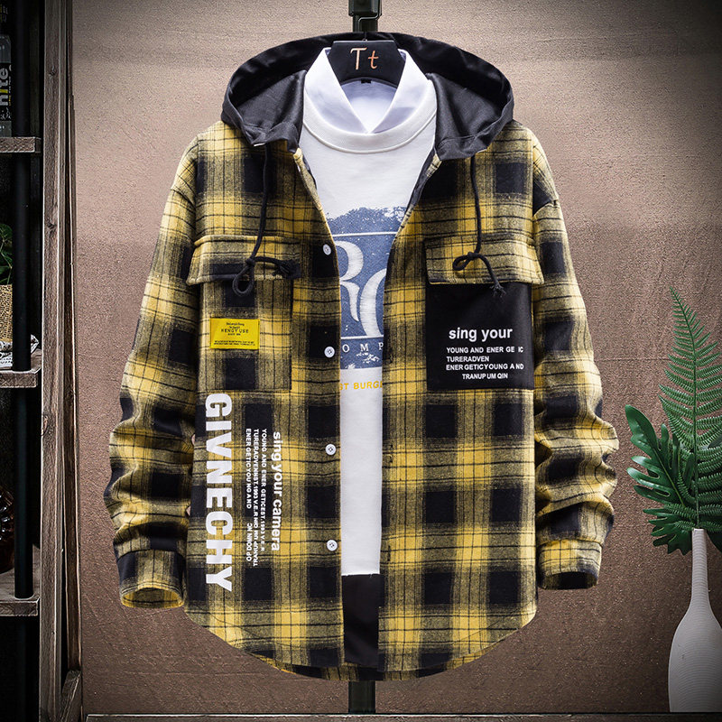 格子春秋款青少年胖男孩潮流夹克 外叁夹克