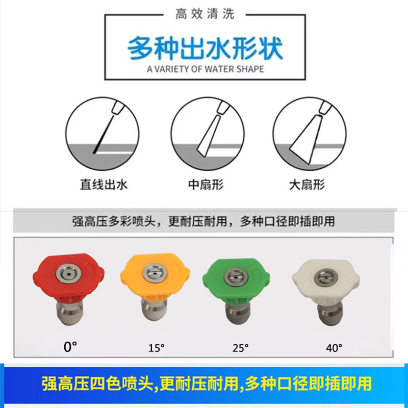 高压清洗机快接式水枪喷头枪嘴枪头0度25度40度家用洗车机枪配件