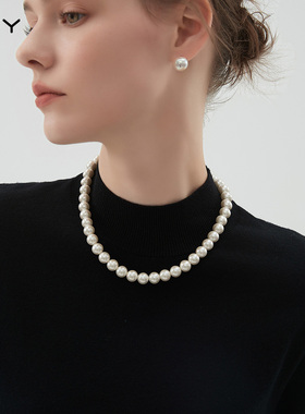 施家正圆珍珠项链轻奢过年锁骨链