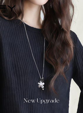 韩系ins风珍珠花朵毛衣链女2025新款轻奢高级感秋冬项链日常百搭