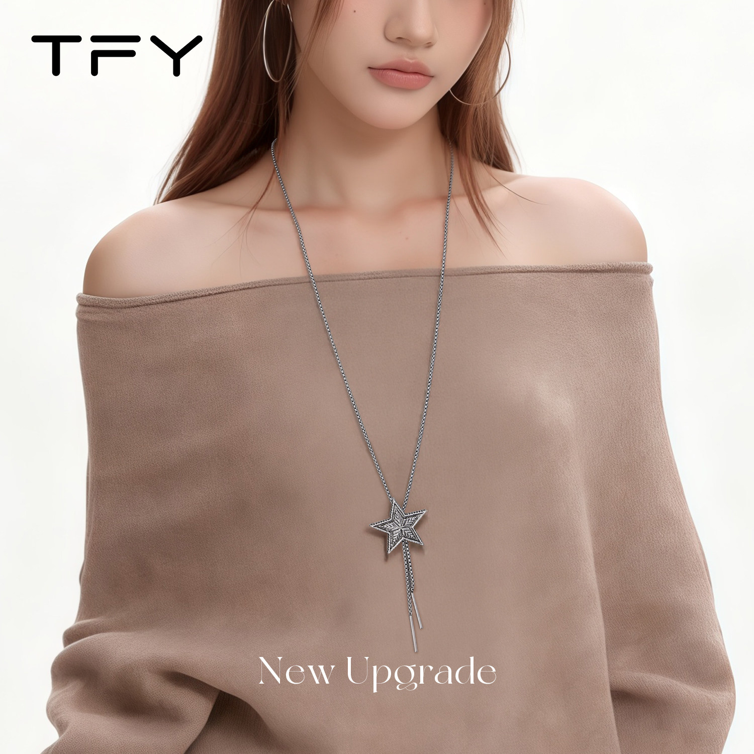 星星毛衣链钛钢项链秋冬长款吊坠女士配饰2026新款高级感轻奢小众,淘宝优惠券,粉丝福利购,淘宝优惠卷