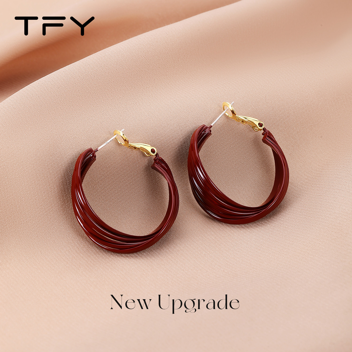 红色复古港风耳环女2026新款爆款高级感大圈圈耳圈方圆脸独特耳饰,淘宝优惠券,粉丝福利购,淘宝优惠卷