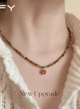 复古红宝石串珠叠戴项链女款2025新款高级感轻奢小众中式天然石