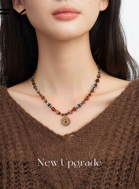 美拉德天然虎眼石串珠项链