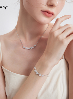 不规则锆石锁骨链紫藤花微笑项链