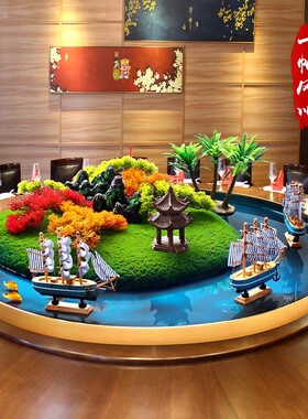 酒店大圆餐桌中间摆花电动转盘装饰摆件中式包厢圆桌景观桌花摆设