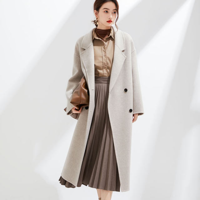 2025秋冬新款双面羊毛大衣女长款韩版宽松显瘦通勤简约毛呢外套