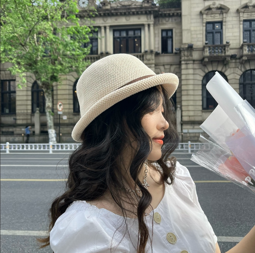 春夏透气棉针织薄款渔夫帽小清新盆帽文艺遮阳帽百搭防晒太阳帽 - 图0