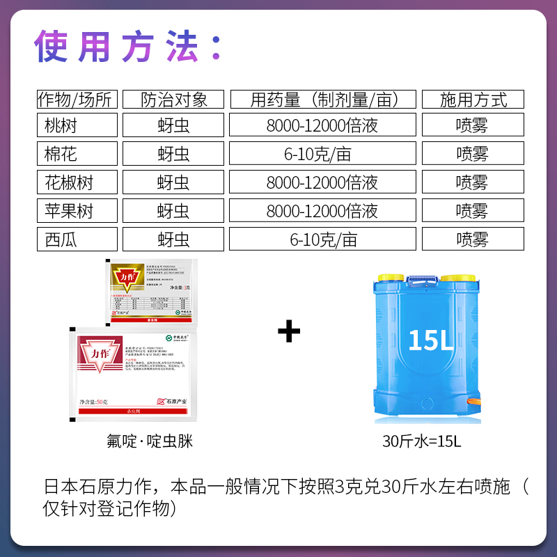 日本石原 力作 46%氟啶啶虫脒 桃树西瓜苹果棉花蚜虫农药杀虫剂 - 图1