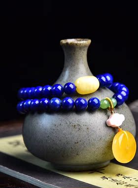 珠宝天然青金石蜜蜡平安扣手链