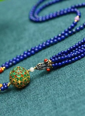 南红毛衣链925银珐琅彩云母石