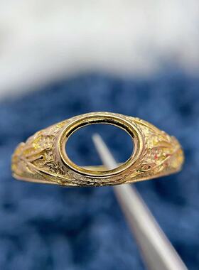 S925纯银复古做旧戒托6*8mm包镶