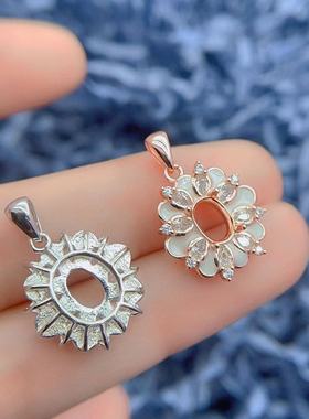 纯银重工白色珐琅戒指吊坠空托