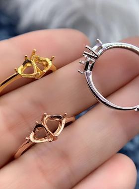 S925银戒指空托小众设计简单百搭