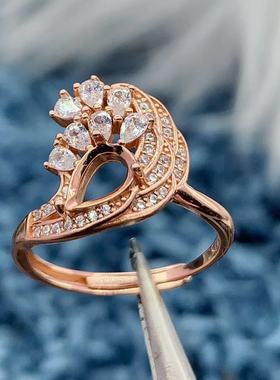 S925银戒指空托时尚精致轻奢羽毛