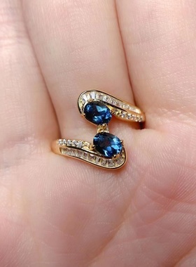 双石款伦敦蓝托帕石戒指托S925银