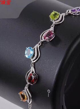 S925纯银新款经典简约手链空托椭圆形6*8mm6l粒可DIY彩宝手环银托