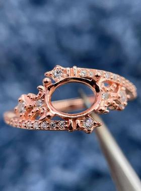 S925银托工厂戒指空托6*8mm横镶