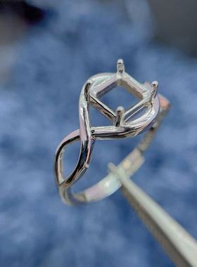 S925纯银镀18k金戒指空托6*6mm