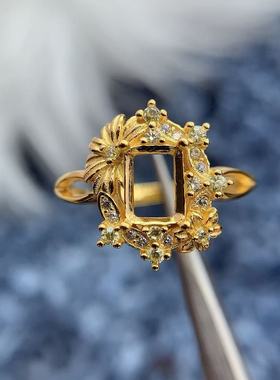 S925纯银戒指空托水滴形5*7mm长方形5*7mm精工奢华戒托夸张蝴蝶结