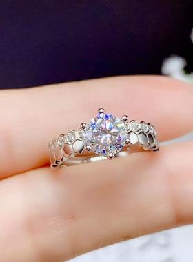 六边形爱巢莫桑钻18k金戒指空托