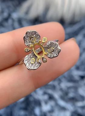 S925银戒指空托气质高级立体花朵