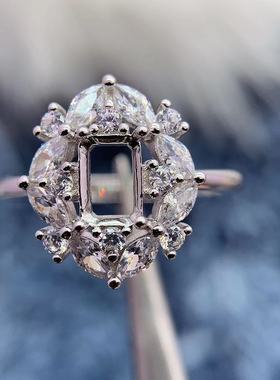 S925银戒指空托轻奢高级华丽百搭