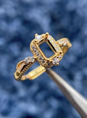 S925银戒指空托精致奢华4*6mm