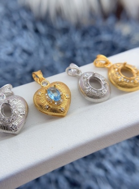 S925银吊坠空托气质复古简单时尚